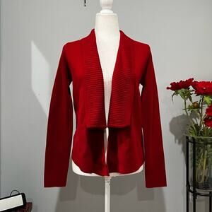 NEW Ann Taylor Loft Merino Wool Ribbed Shawl Collar Cardigan Sweater Red XS NWT